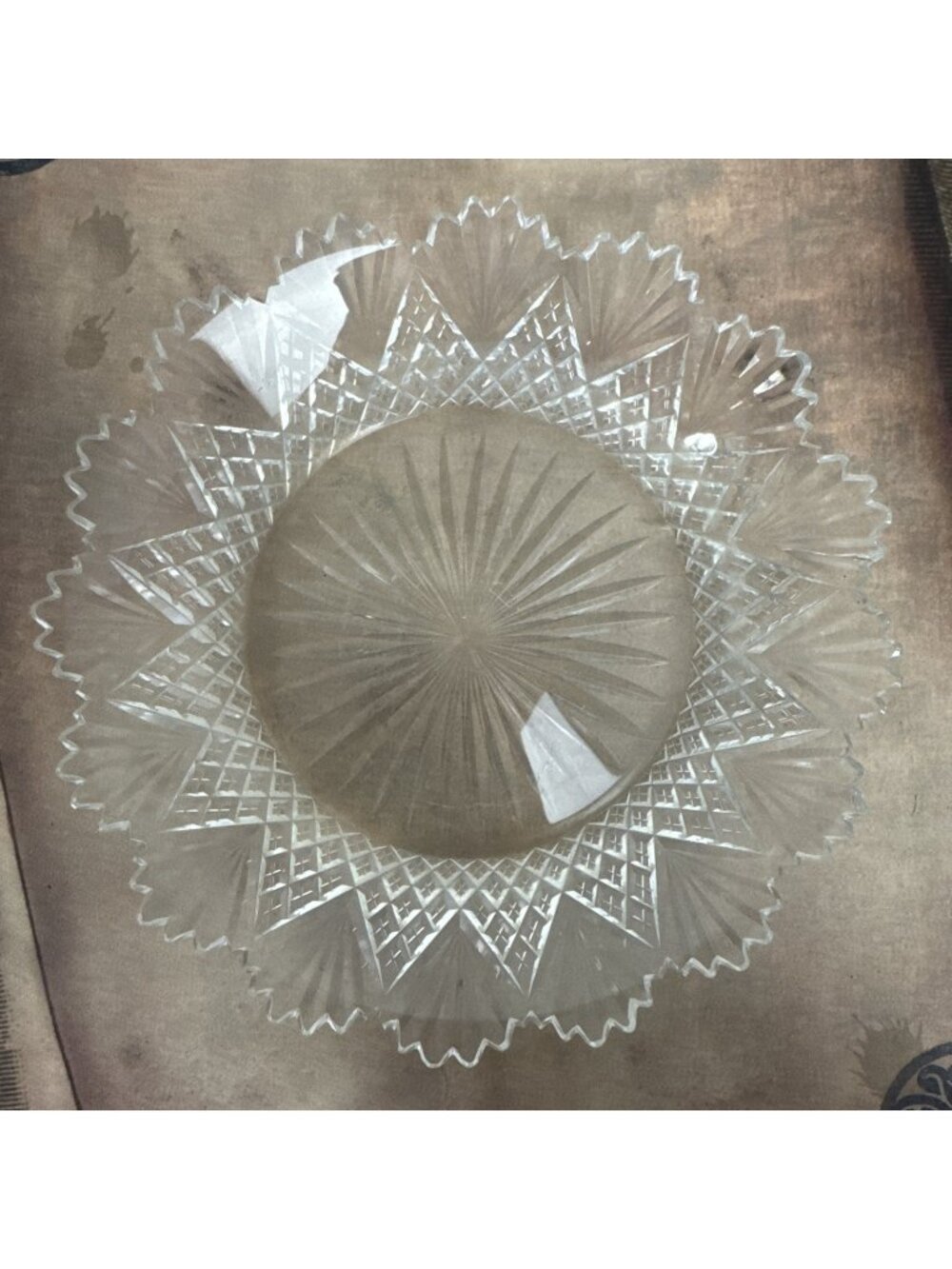 Antique ABP Hawkes Strawberry Diamond & Fan 7 inch Crystal Salad Plate - (HKP04)